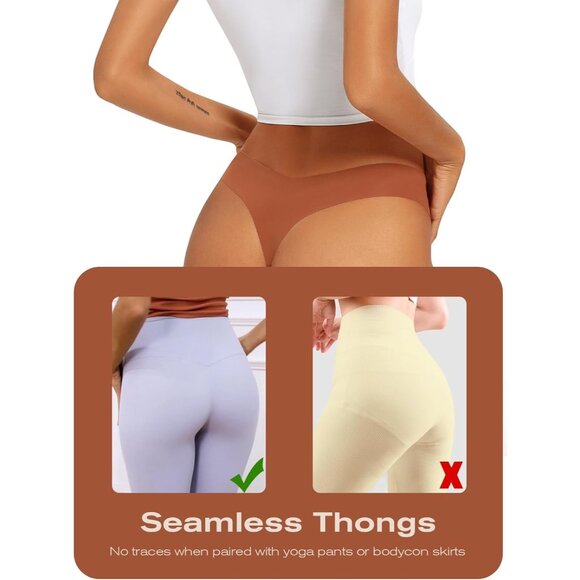 Women Seamless Thongs 6 Pack Breathable V-Waisted No Show Panties - Picture 3 of 6